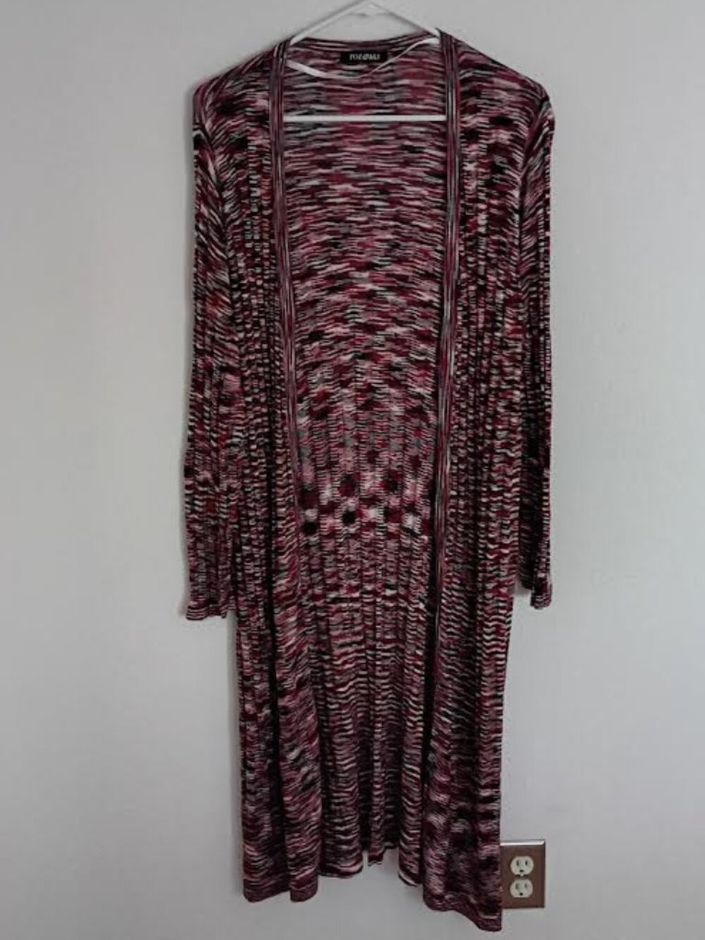 ROZ & ALI WOMEN'S DUSTER OPEN FRONT CARDIGAN BERRY BLACK LONG SLEEVE SIZE 2X